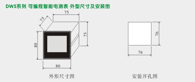 三相数字电流表,DW5三相电流表外形尺寸及安装图