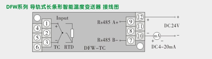 导轨式温度变送器,DFW通讯温度变送器接线图