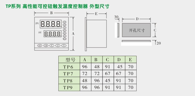 可控硅温度控制器,TP9单相过零触发温控器外形尺寸及安装图